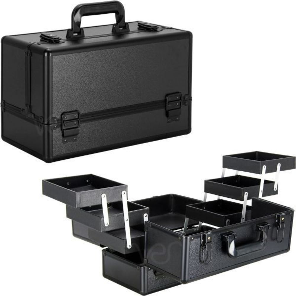Black Matte 6-Tiers Makeup Train Case Professional Cosmetic Organizer with Accor